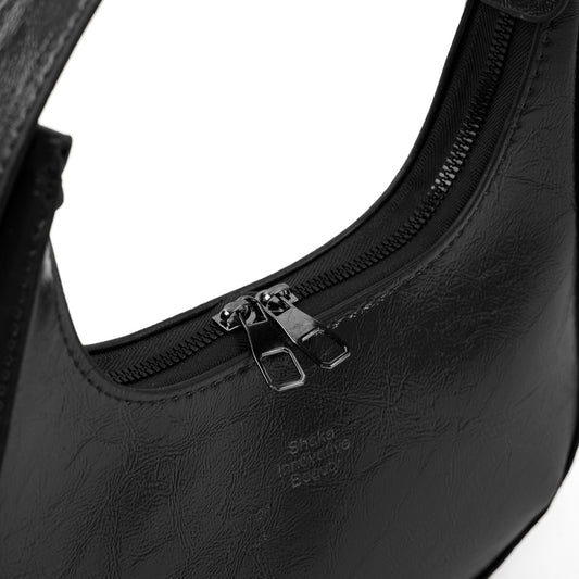 Kırışık Dokulu Siyah Fmr 110 Özel Ayarlanabilir Askılı Fermuarlı El, Kol ve Omuz Çantası